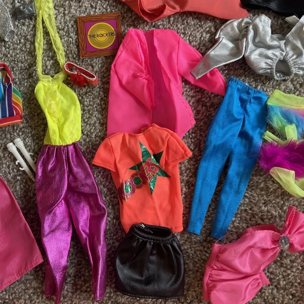Vtg Rockers Barbie Clothes Lot 80s Neon Accessories Lot Short Tights‎ Fur Skirts